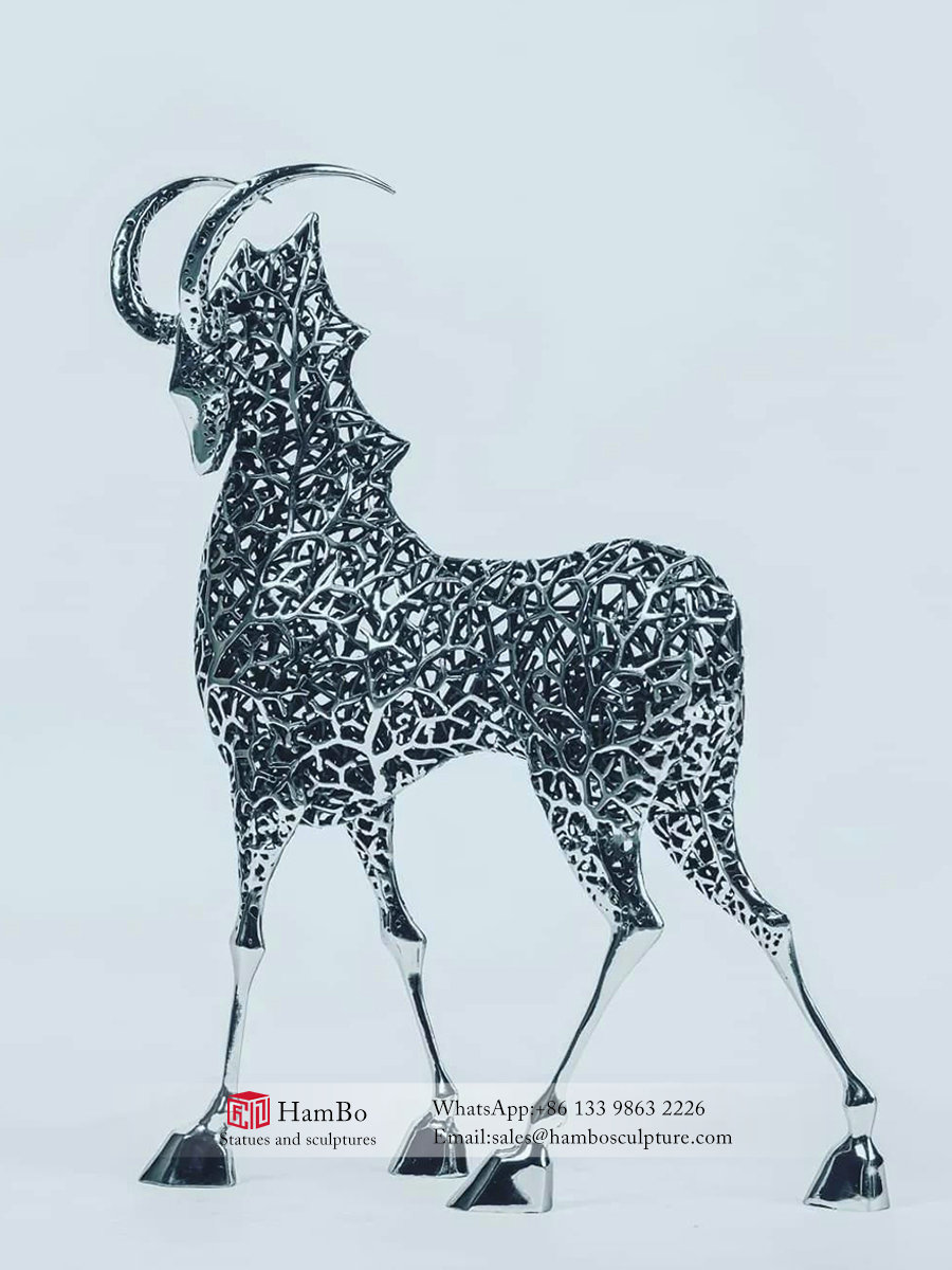Large outdoor stainless steel deer sculpture