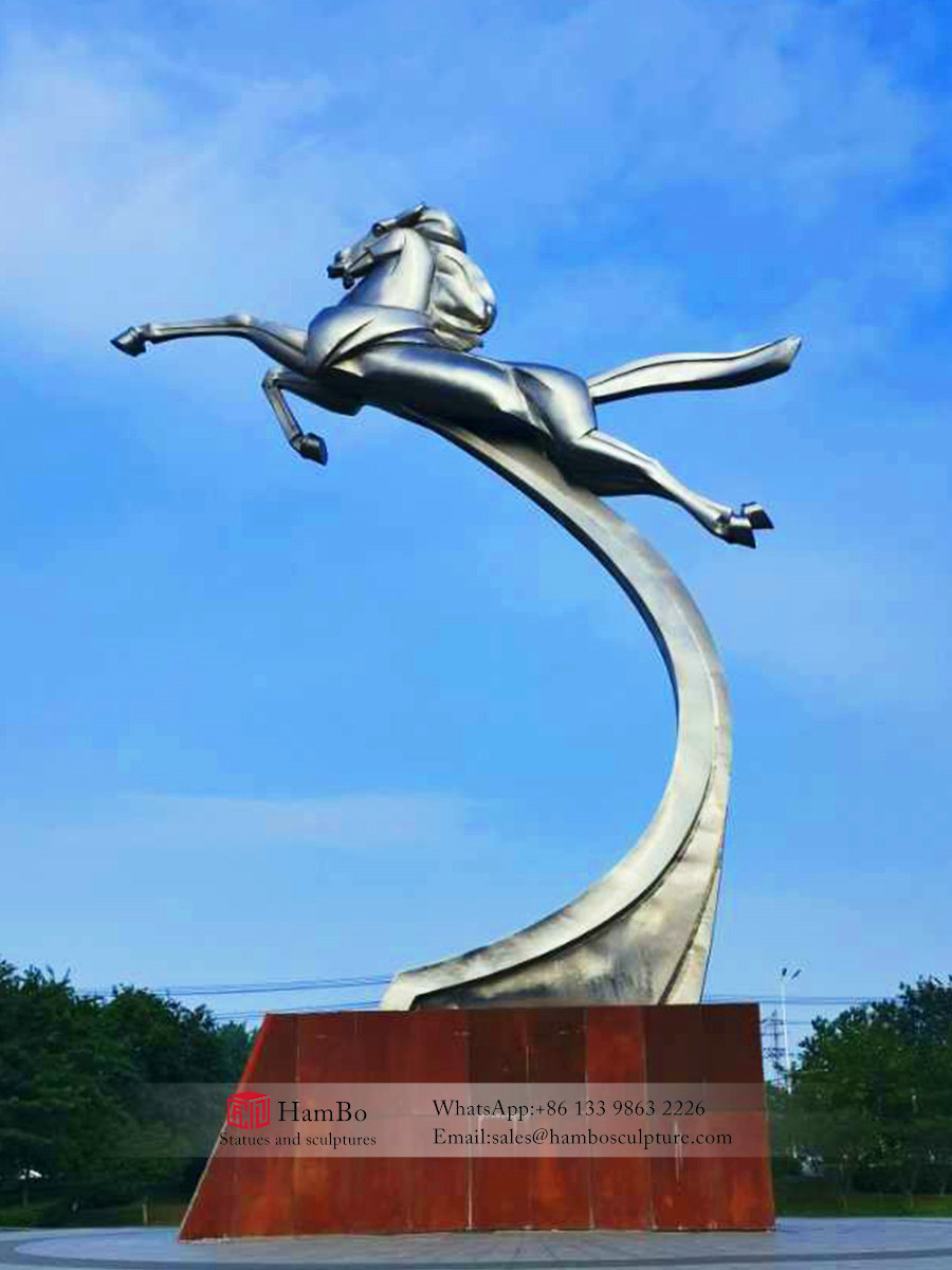 Large stainless steel flying horse sculpture custom