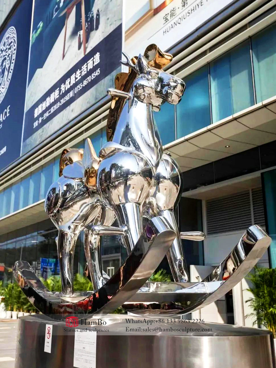 Large stainless steel flying horse sculpture custom