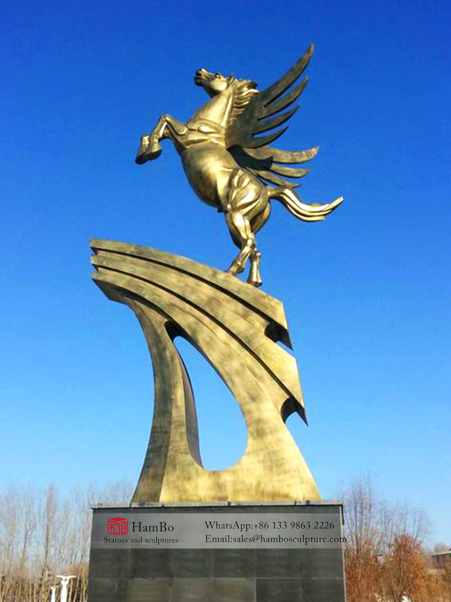 Large stainless steel flying horse sculpture custom