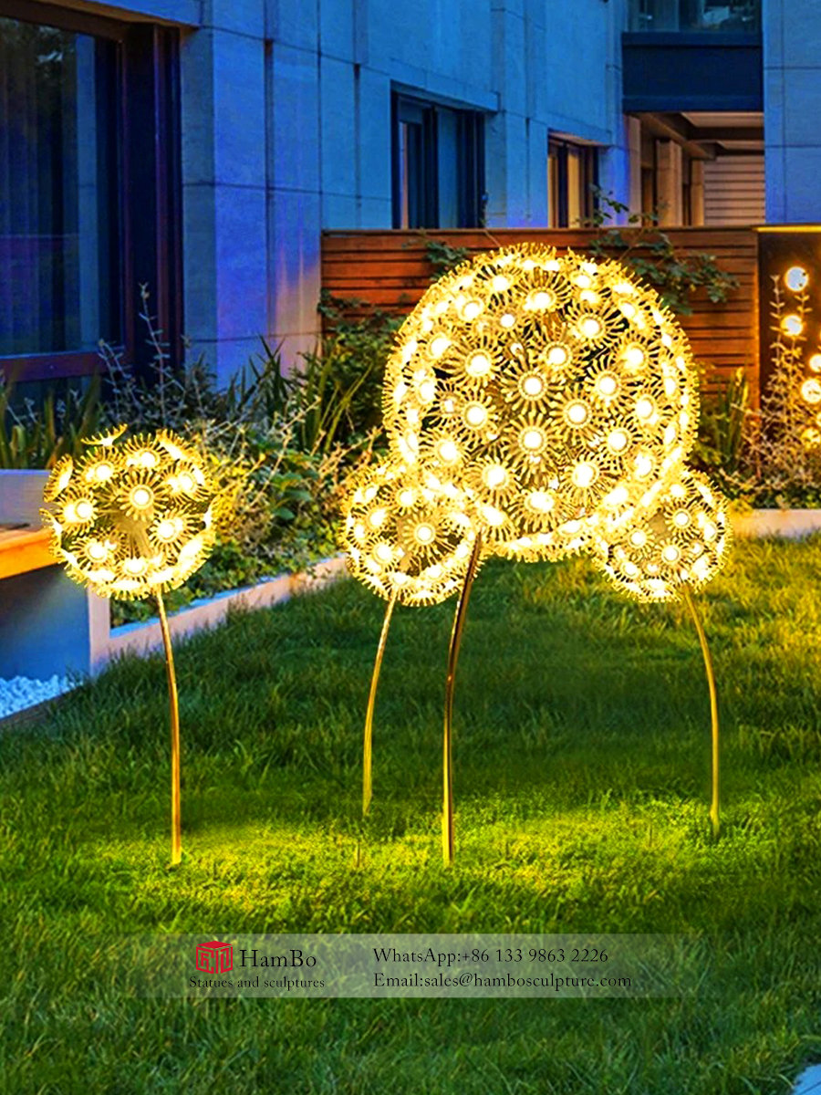 Outdoor stainless steel dandelion sculpture