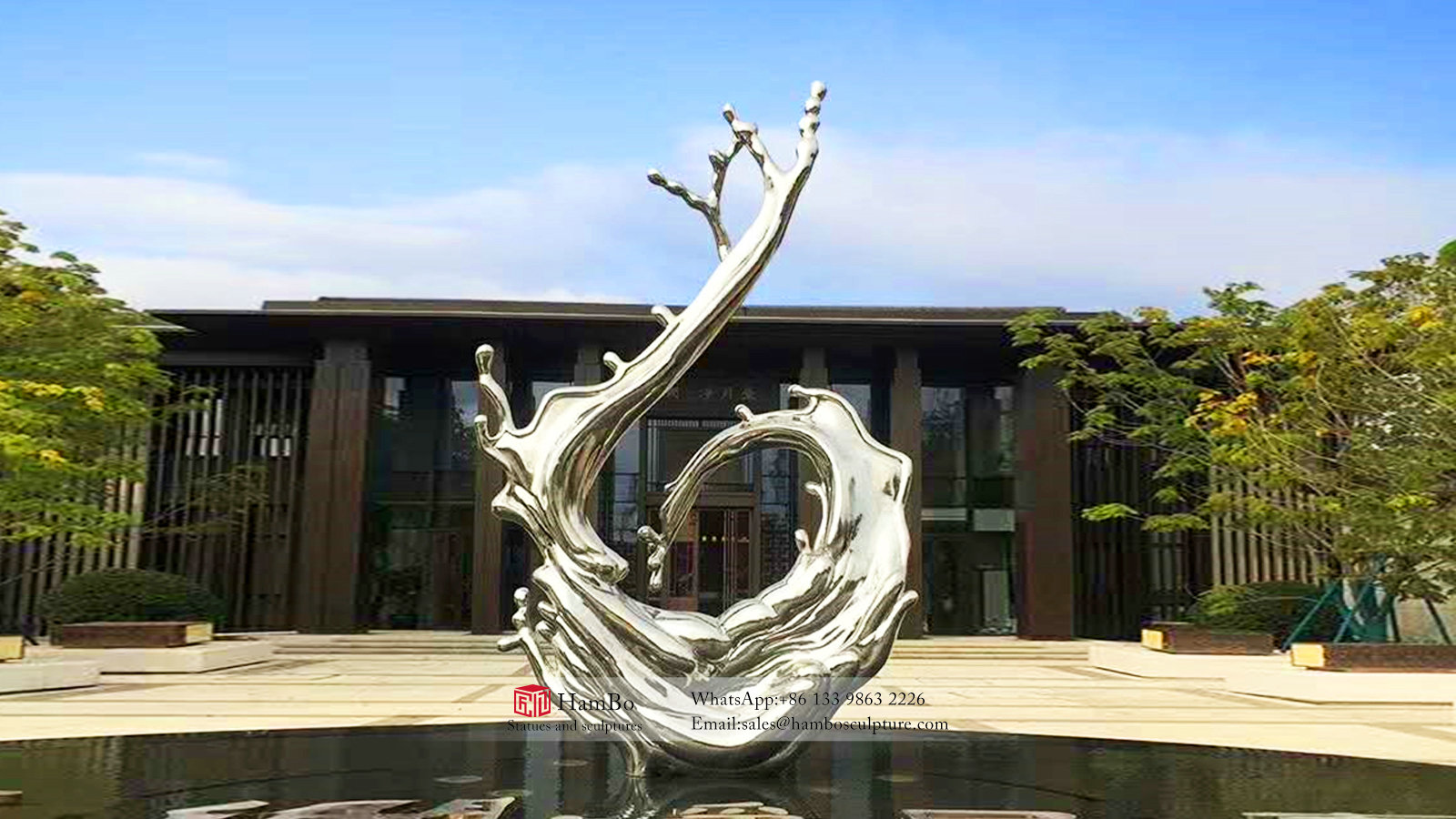 Outdoor stainless steel dandelion sculpture