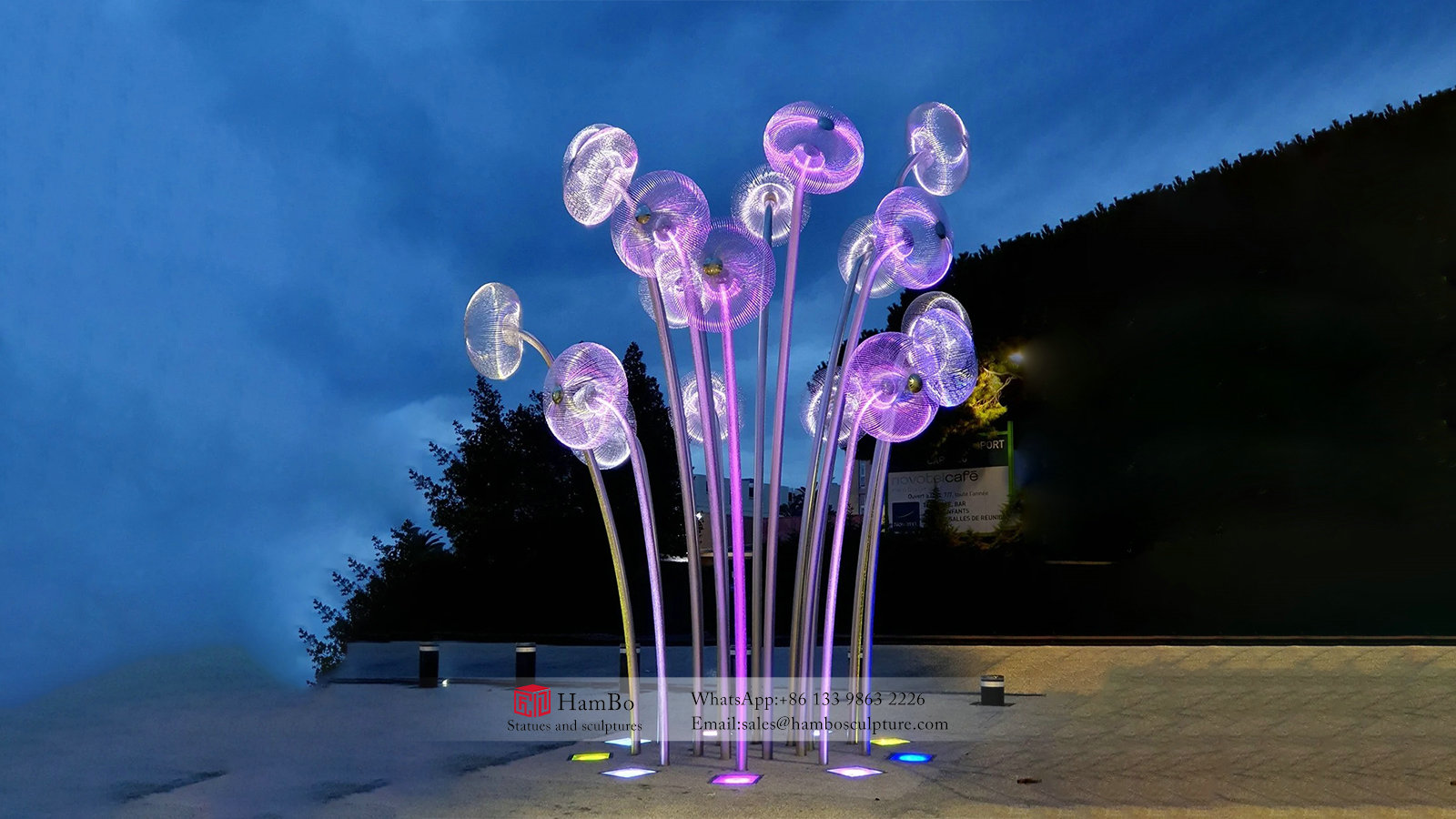 Outdoor stainless steel dandelion sculpture