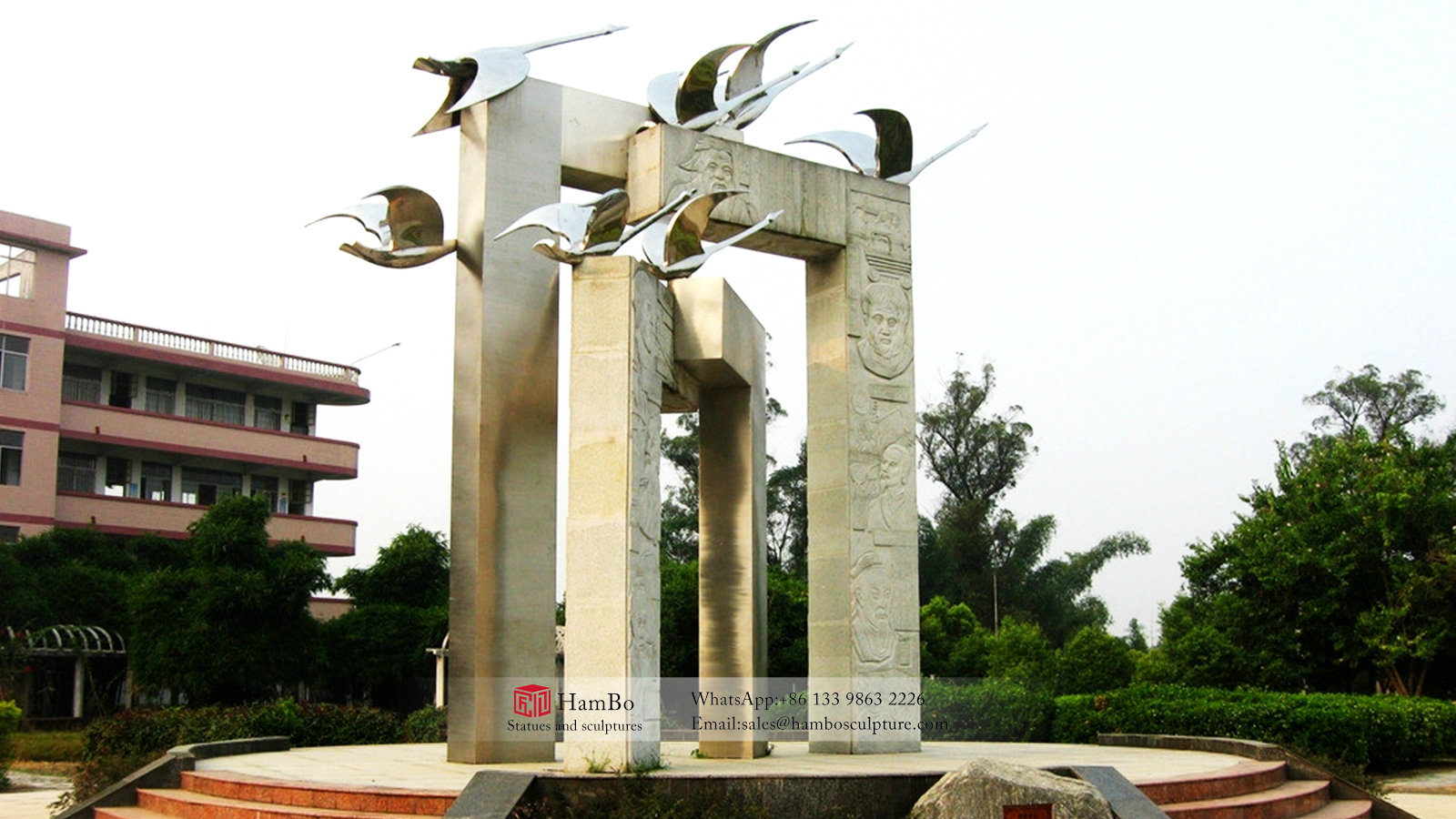 Outdoor stainless steel dandelion sculpture