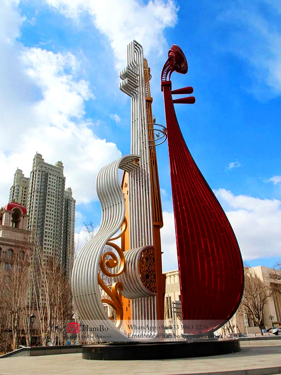 Outdoor stainless steel guitar sculpture manufacturer