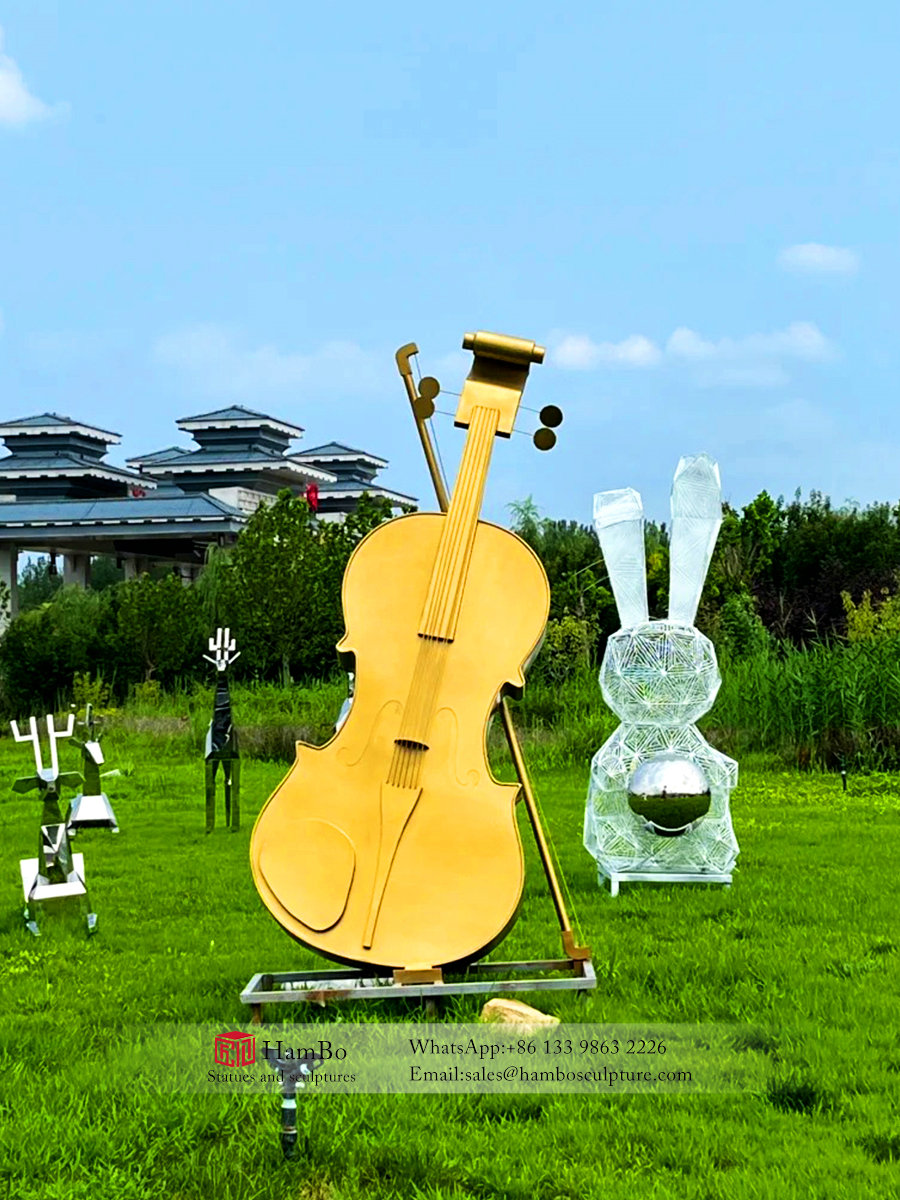 Outdoor stainless steel guitar sculpture manufacturer