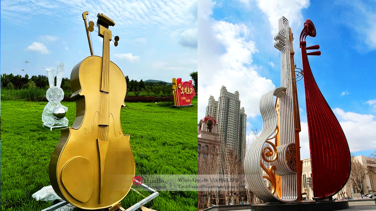 Outdoor stainless steel guitar sculpture manufacturer