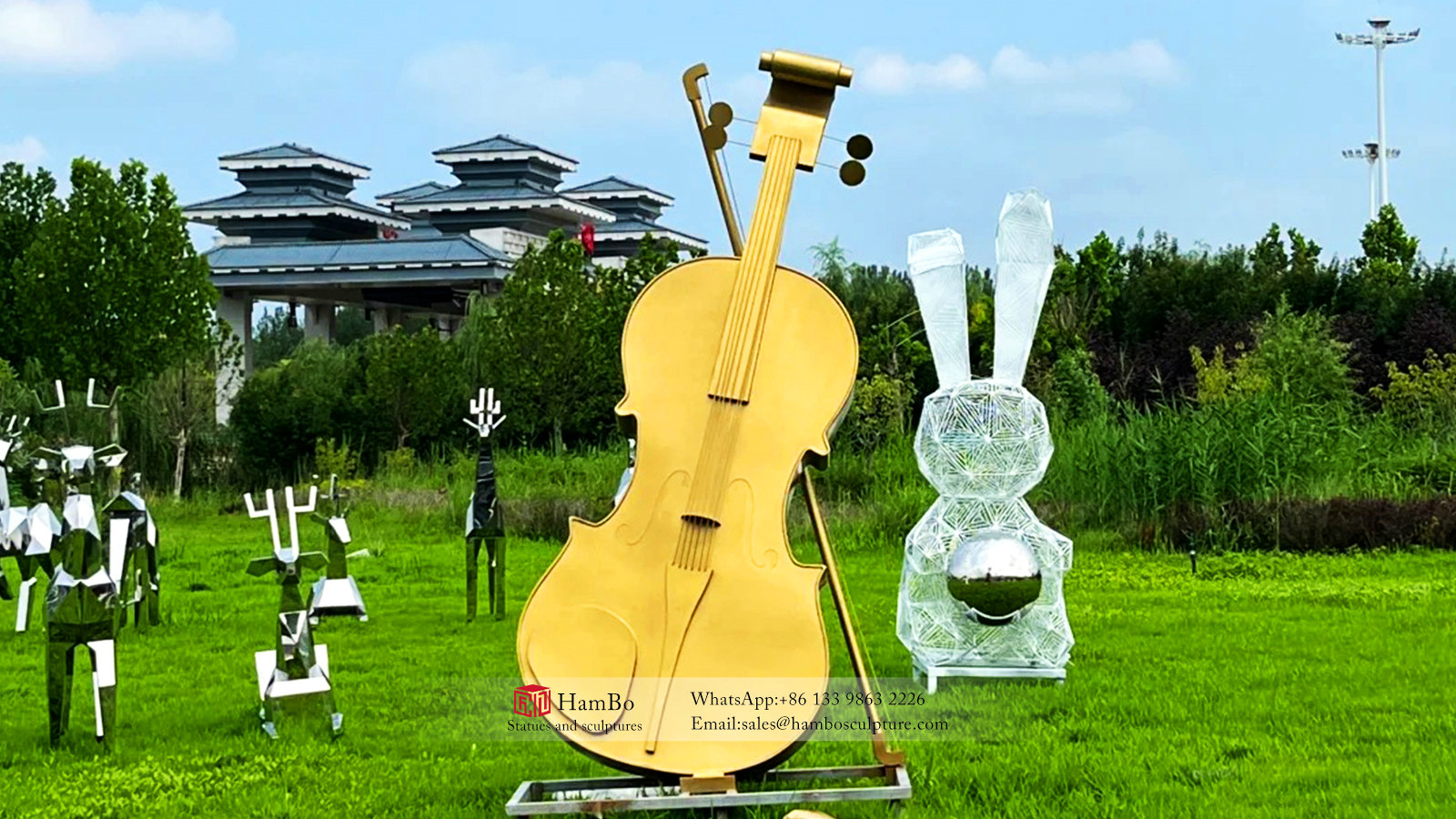 Outdoor stainless steel guitar sculpture manufacturer